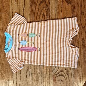 JELLYBEAN Orange Striped Fishing Lure Short Romper, Baby Boy size 12 Month